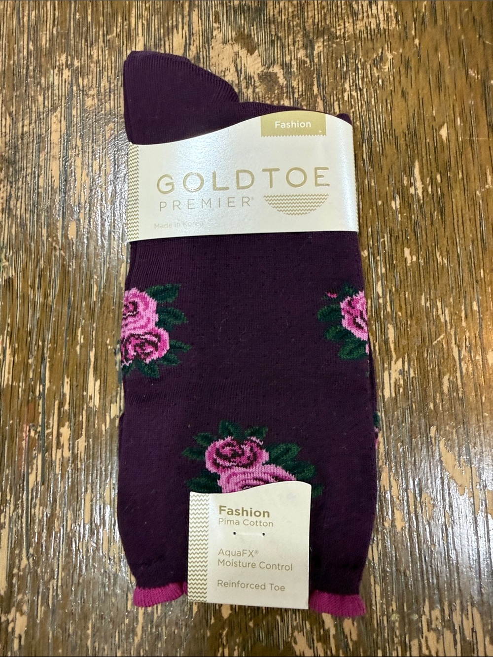 Gold Toe Women's Purple Socks with Pink Rose Accents